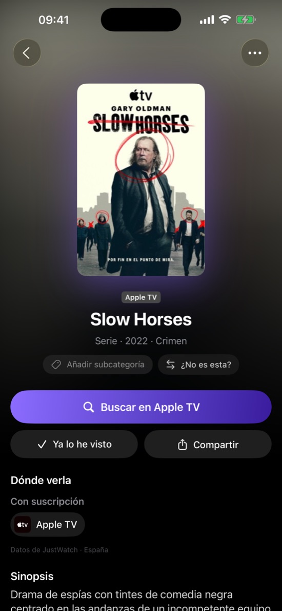 Ficha de Slow Horses con Buscar en Apple TV y dónde verla